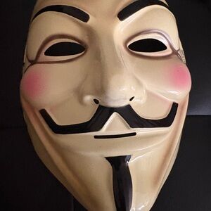 Anonymous Guy Fawkes Mask - Cream with Black and Pink Accents